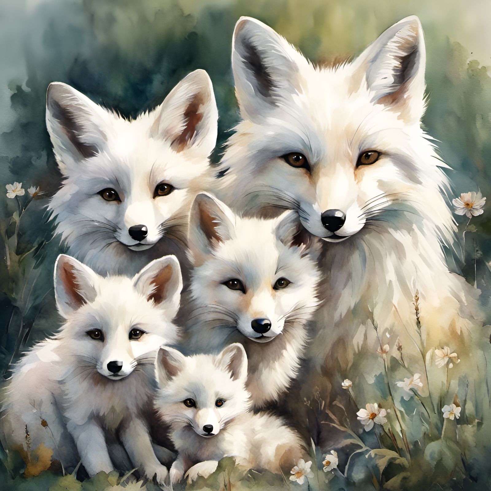 White Fox Family Portrait  by @Nadia