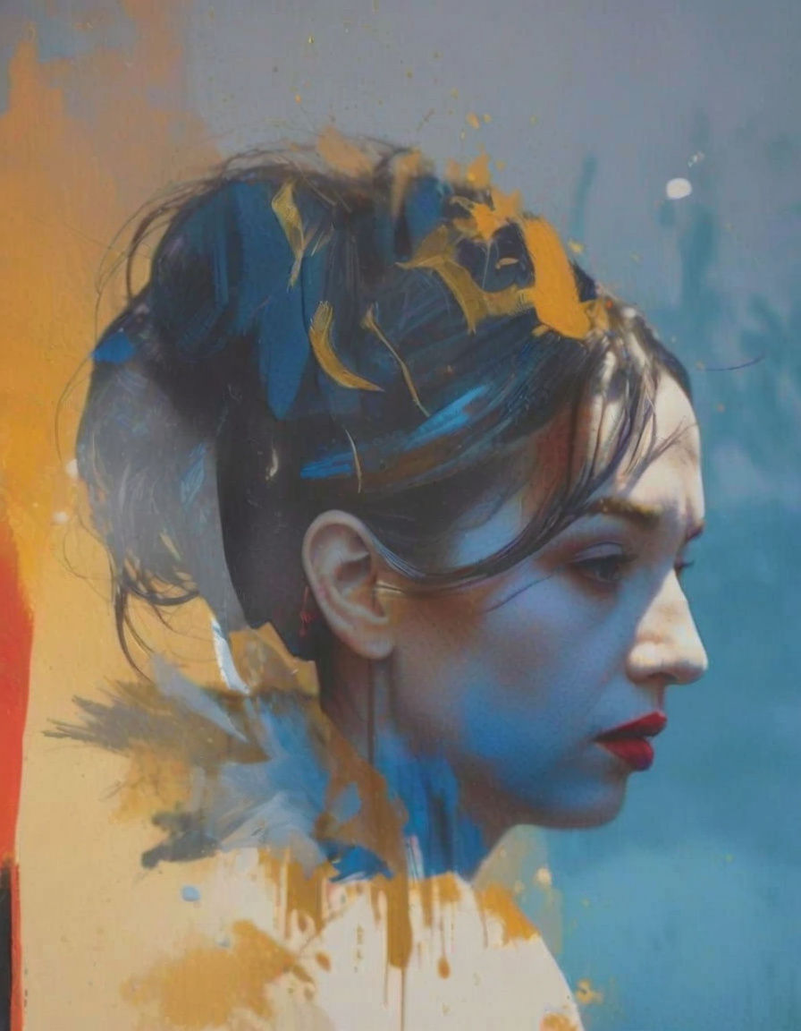 Edgy Portrait of Bohemian Woman with Red Lips