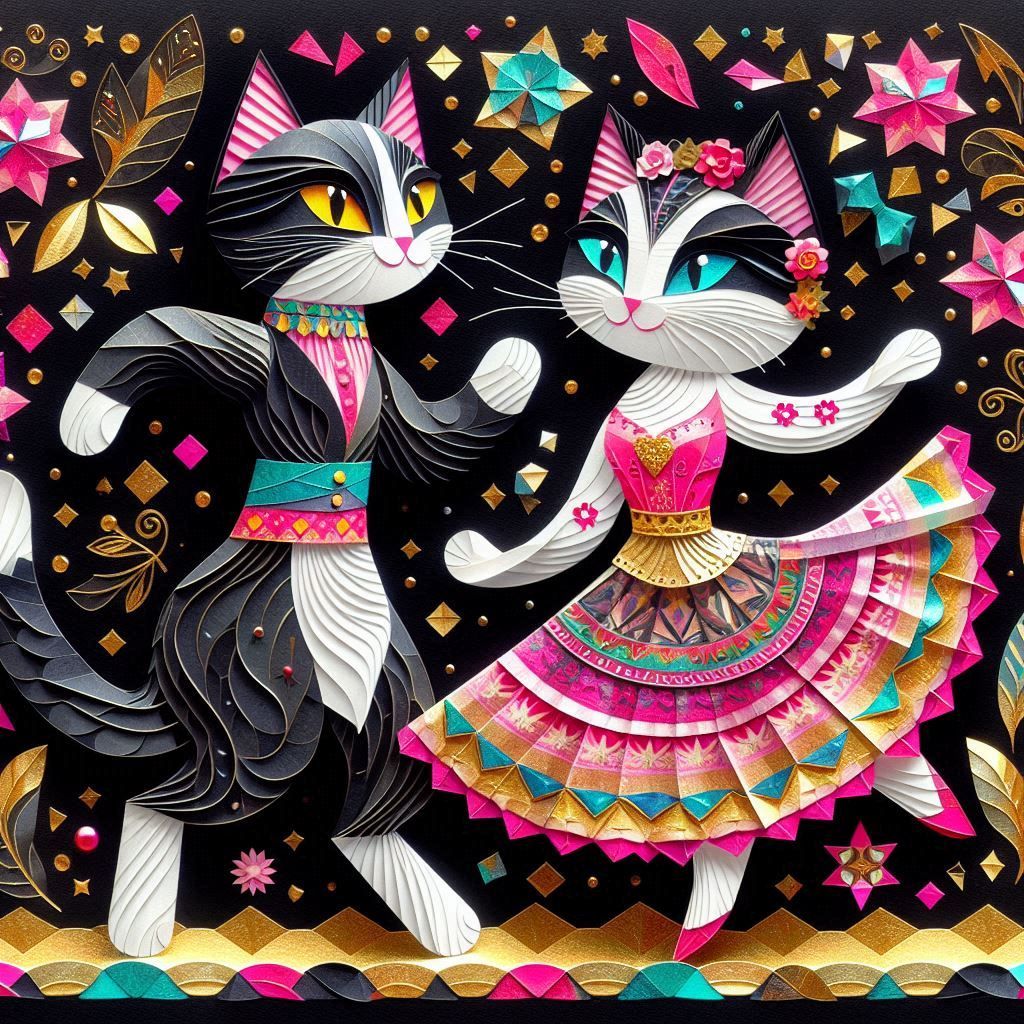 happy couple of dancing cats