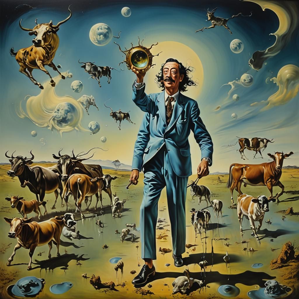 Surreal Moonlit Farm Scene in Salvador Dali Style