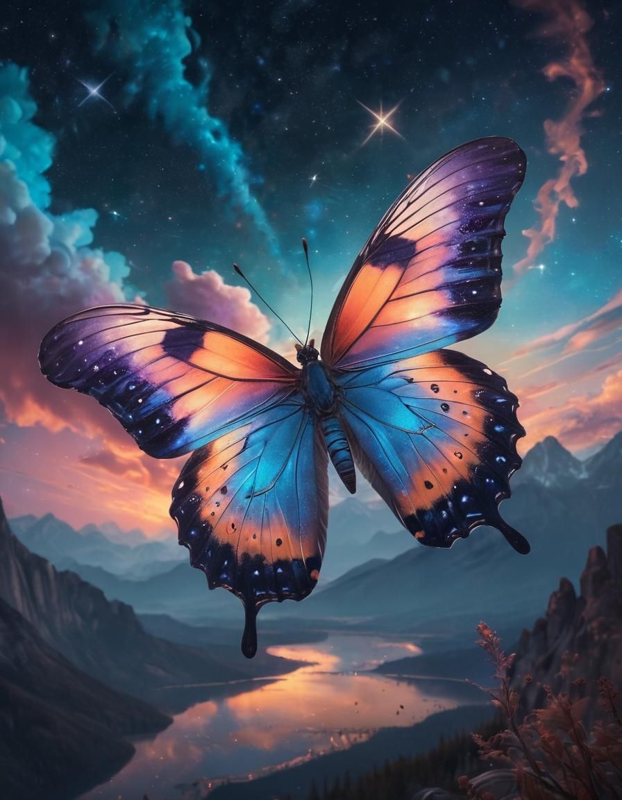Surreal Macro Butterfly Under Glorious Moonrise