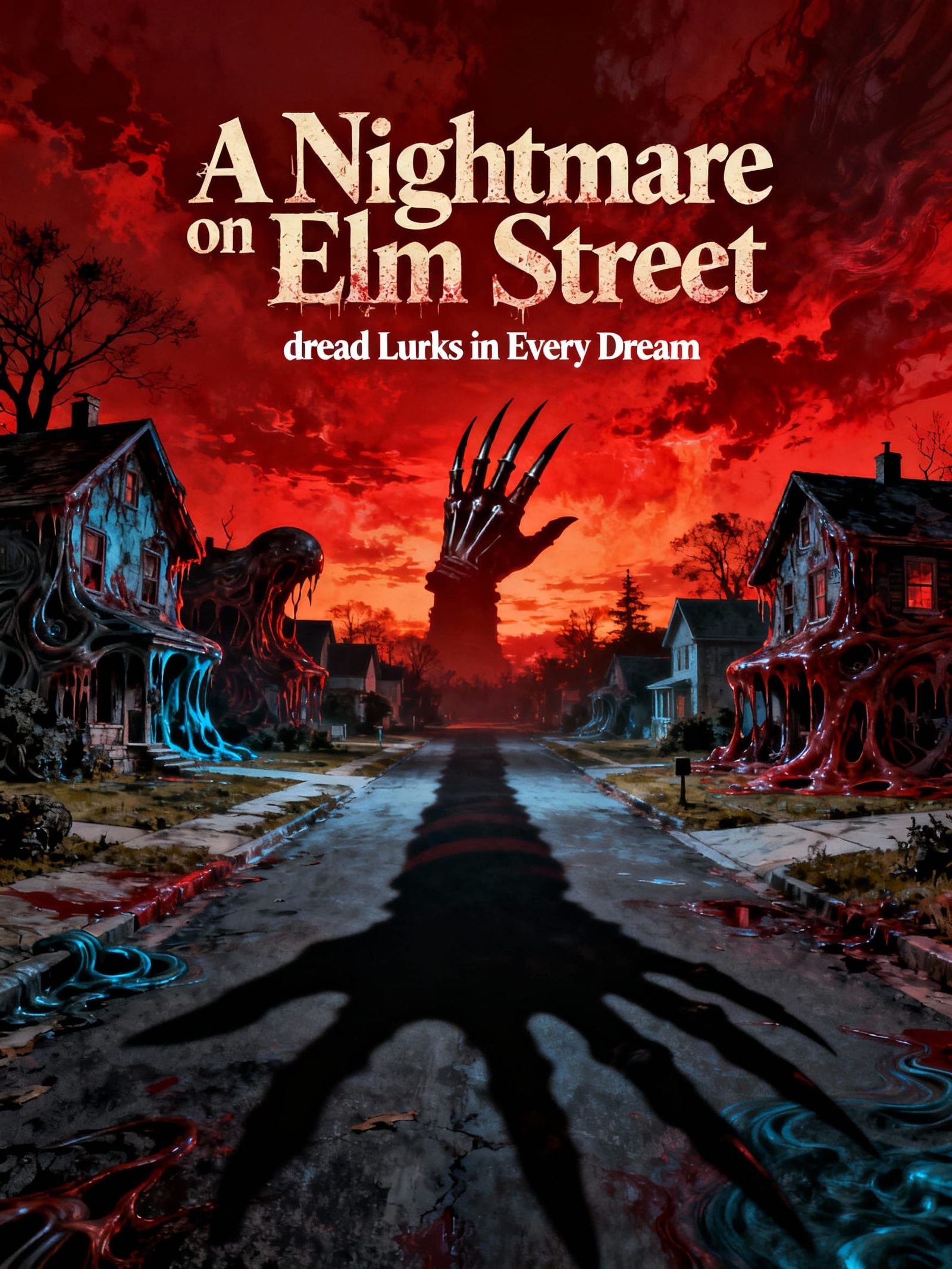 Reimagined movie poster for Nightmare on Elm Street. A surreal, nightmarish design: clawed shadow stretching ...  by @Rod Zombie