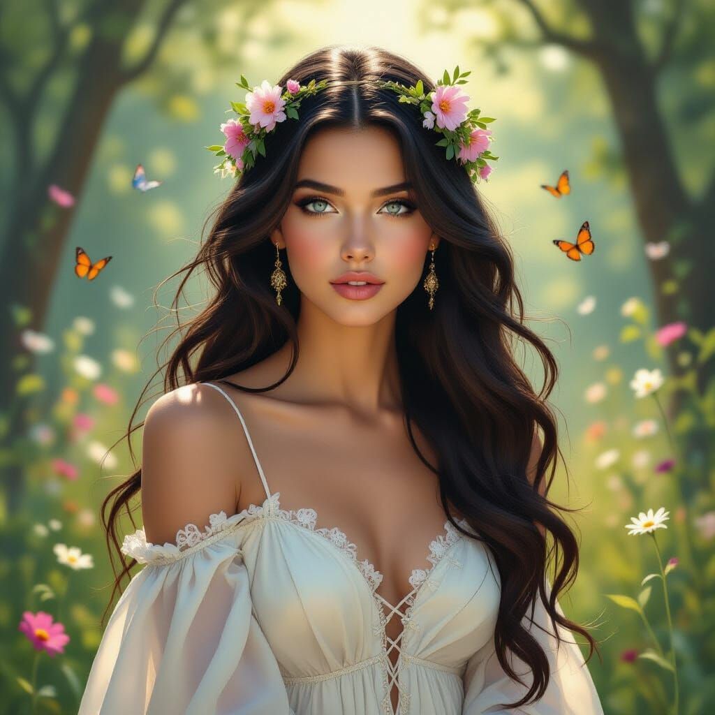 Ethereal Woman in Forest, Norman Rockwell Style