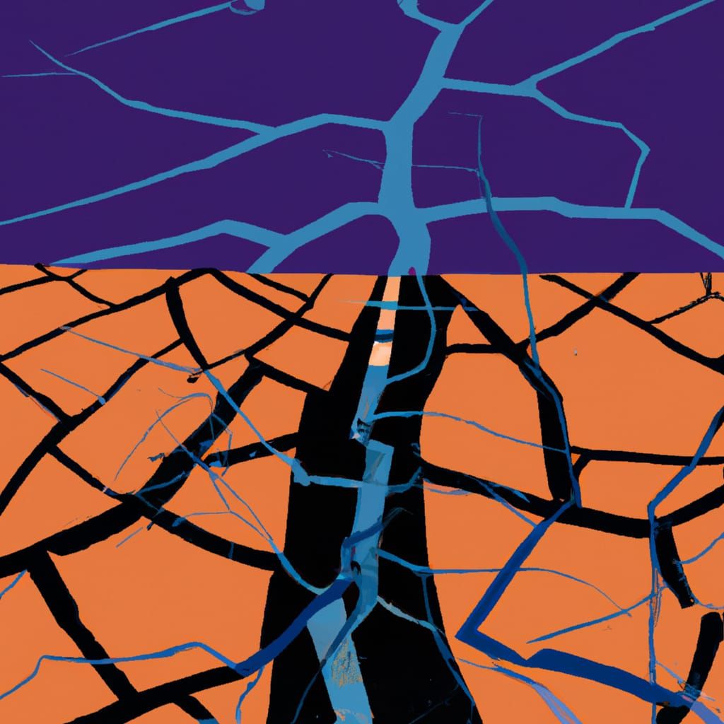 Cracked fragmented road  in the style of Rufino Tamayo