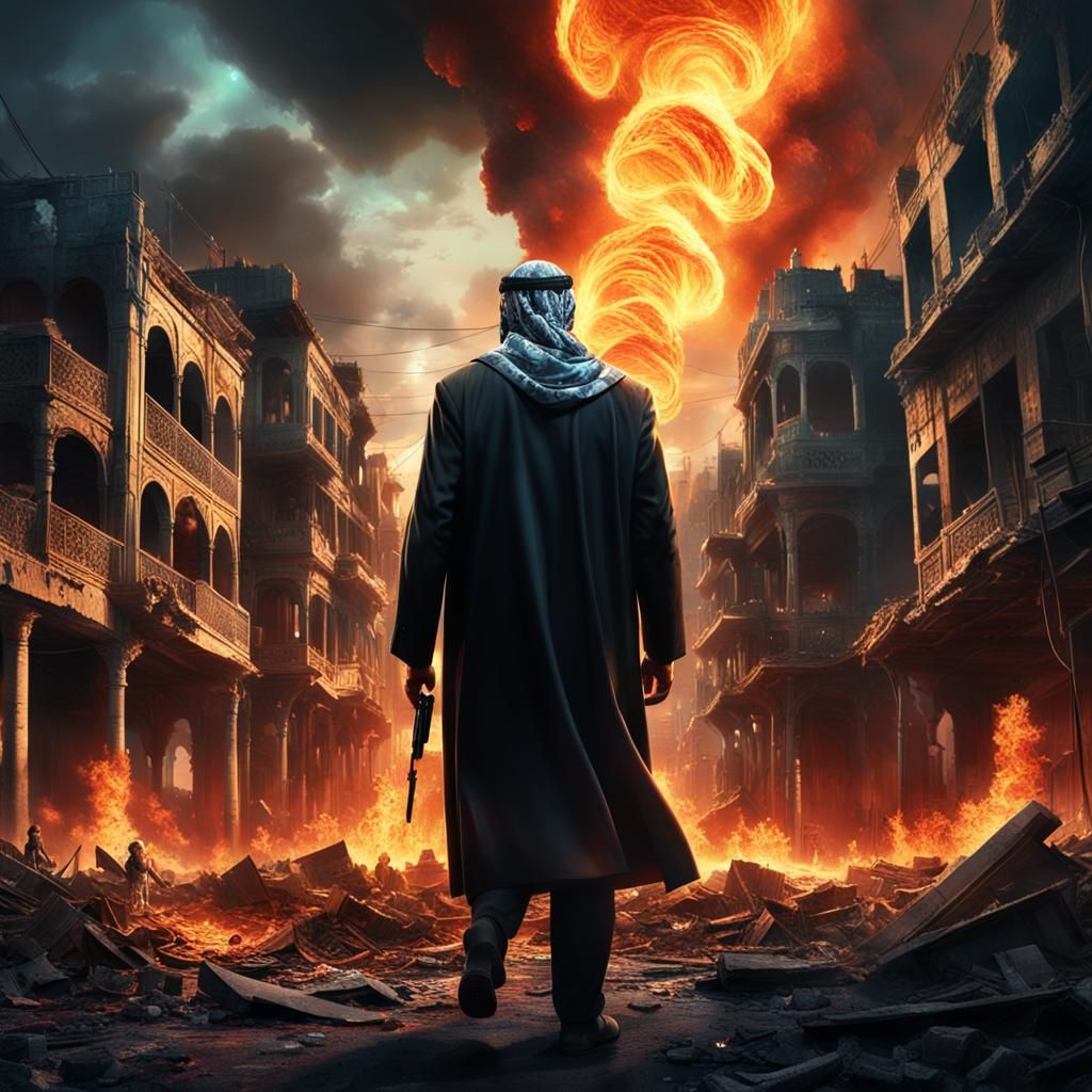 Fiery End: Leader in a Dark Cityscape