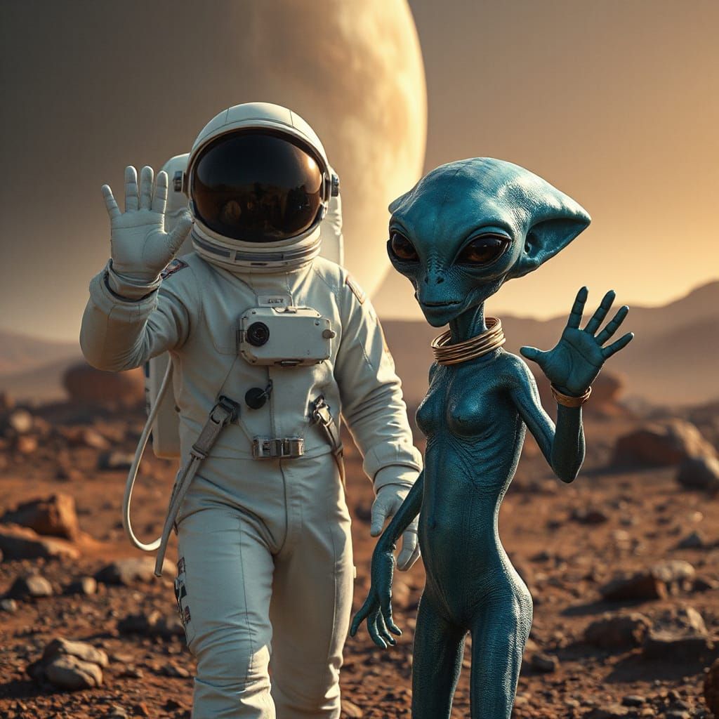 an astronaut and an his alien friend   by @Marta