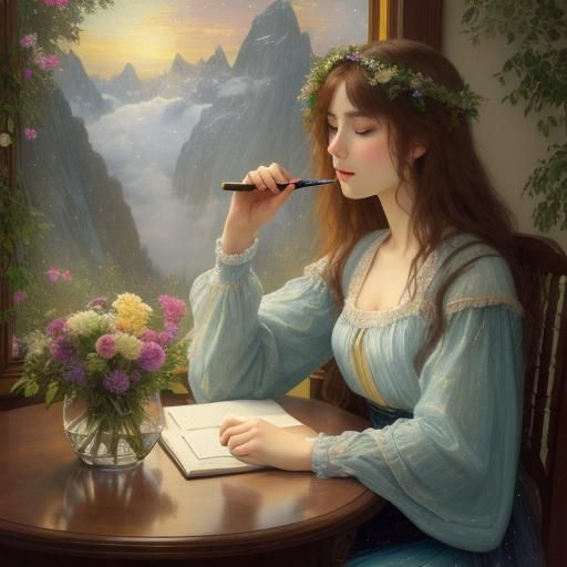Ethereal Journaling Scene in Romanticism Style