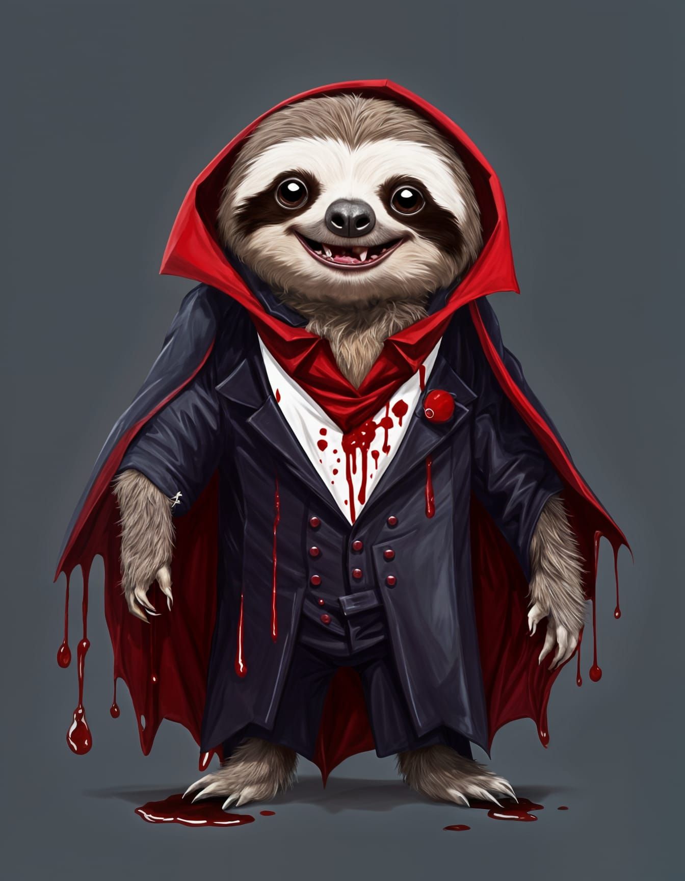 Cute and cuddly sloth dressed as a vampire  by @rrruss