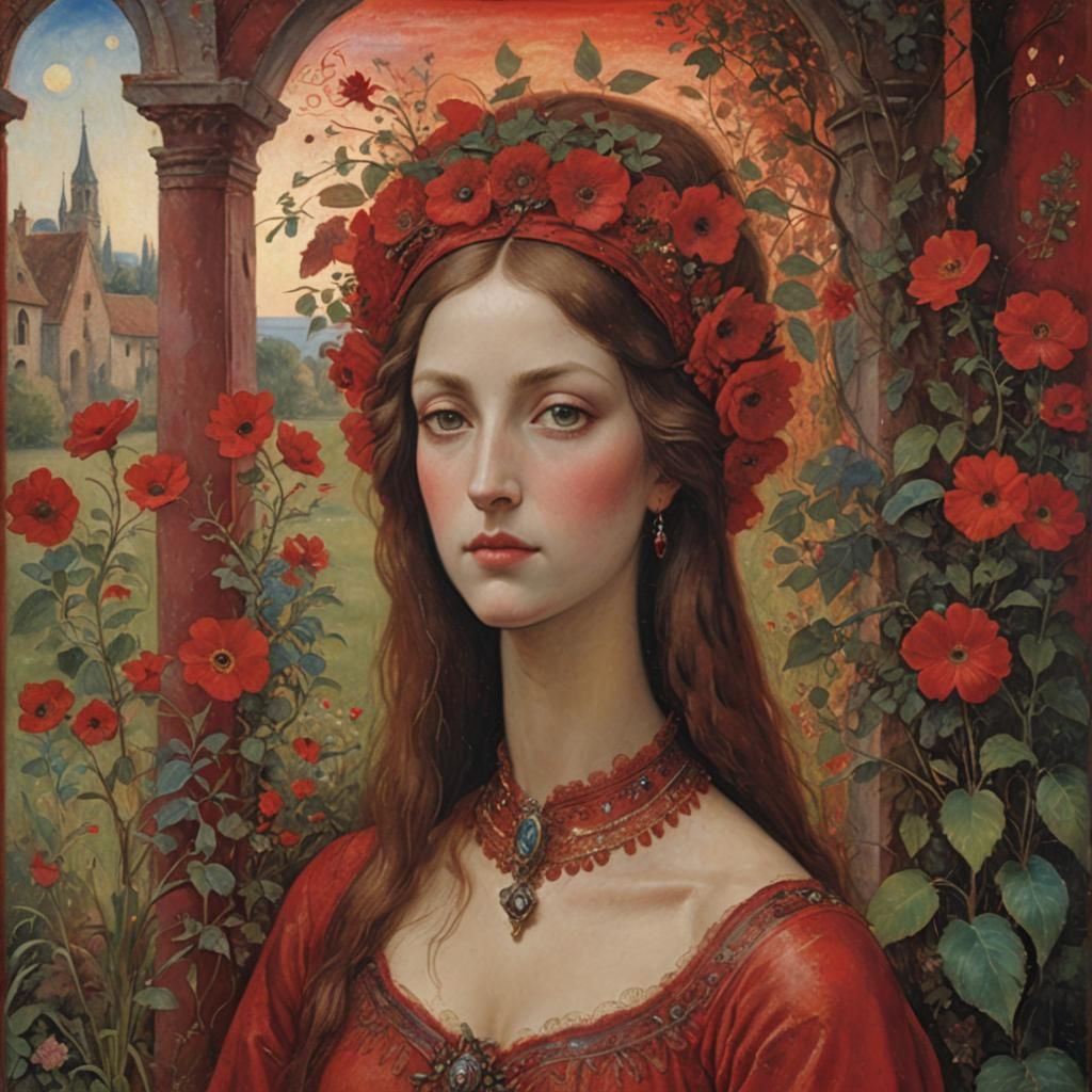 red portrait/red portrait of beautiful woman looking at you ...