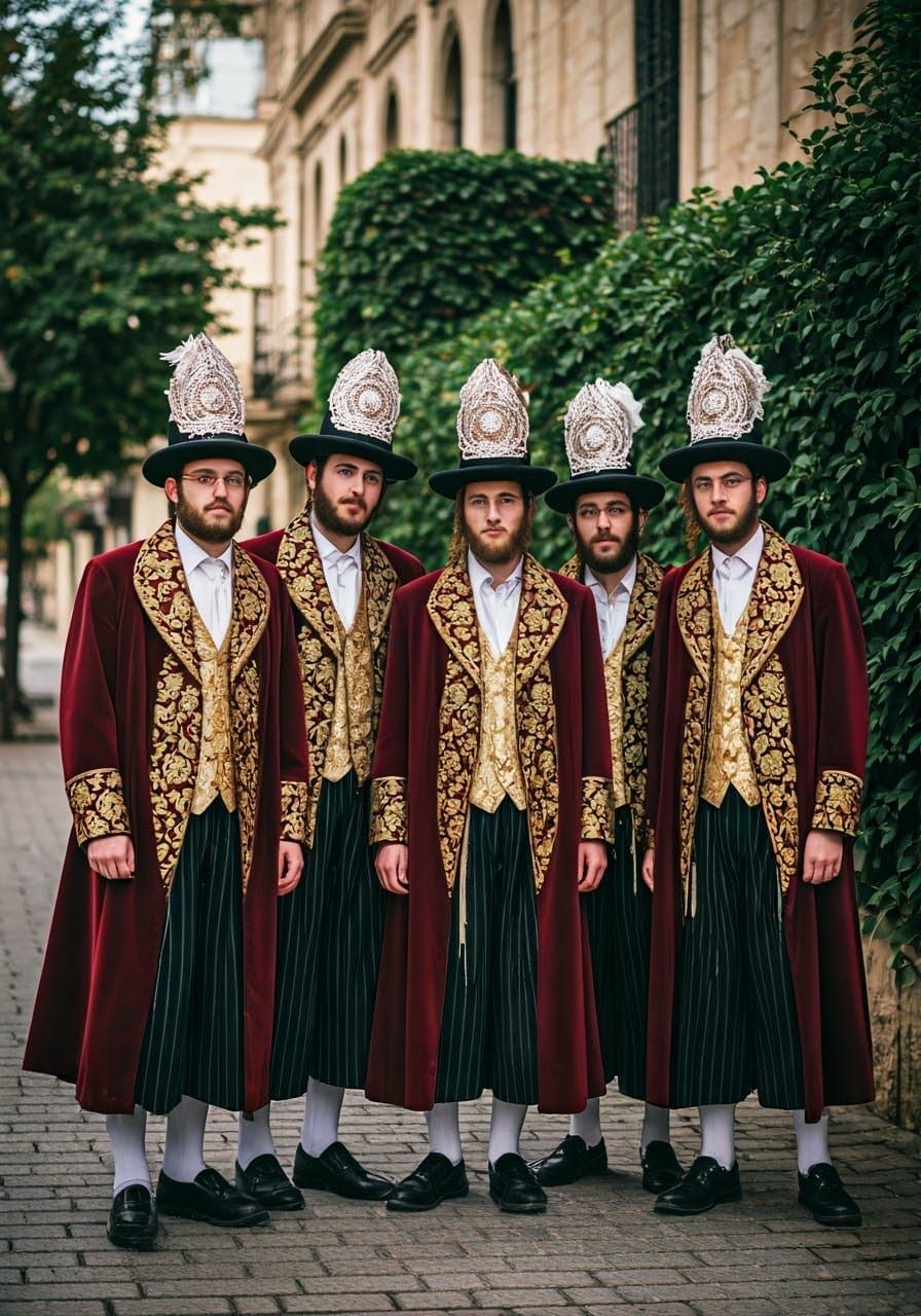 Haredi Gentlemen in 19th-Century Attire, Urban Charm