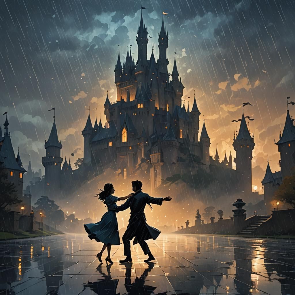 couple dancing in rain