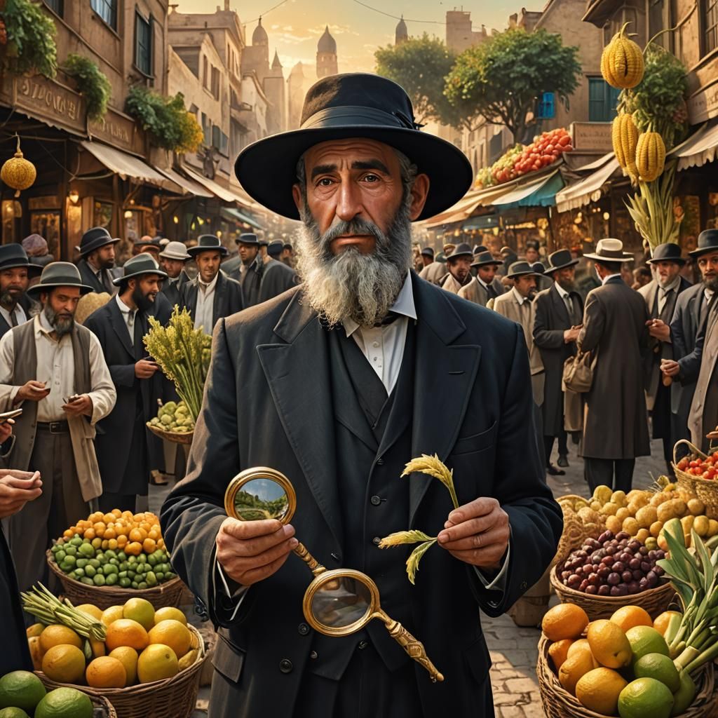 Chasidic Man with Etrog in Fantasy Market