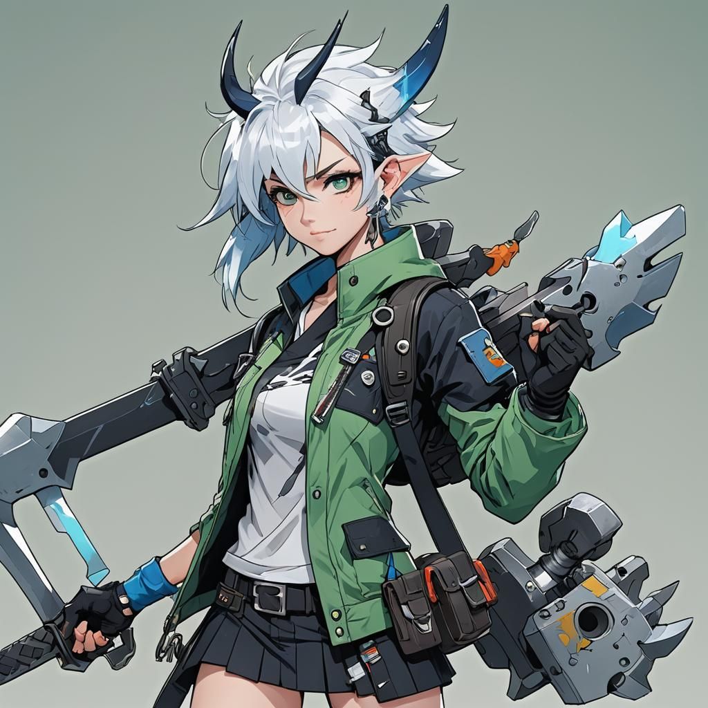 a cheerful and energetic female character with blue skin, wh...