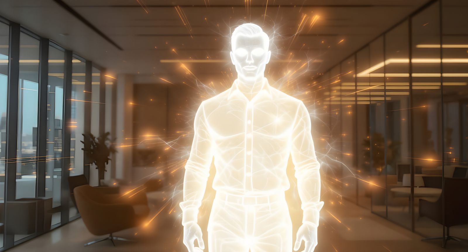 Have his energy aura cracking and flaring while he delivers a polite nod in greetings.