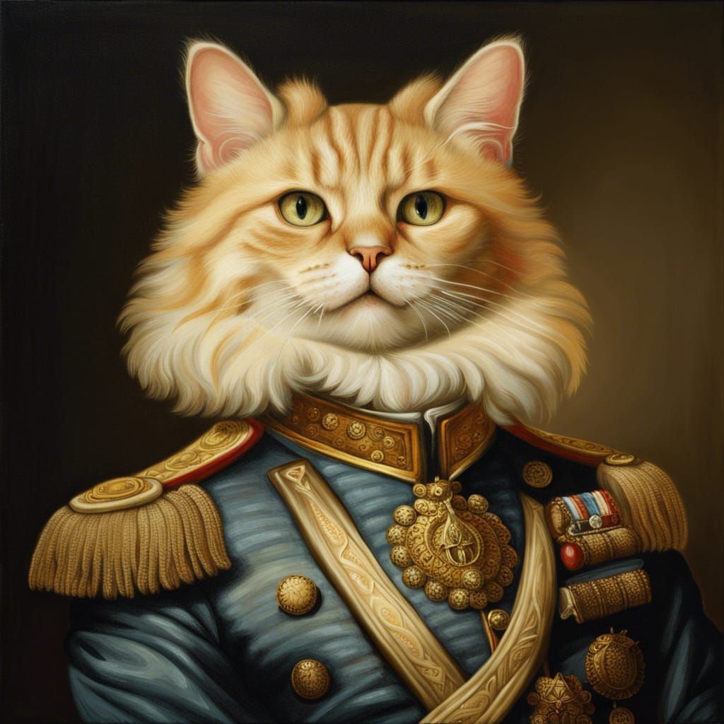 anthropomorphic general imperial cat, in formal military dre...