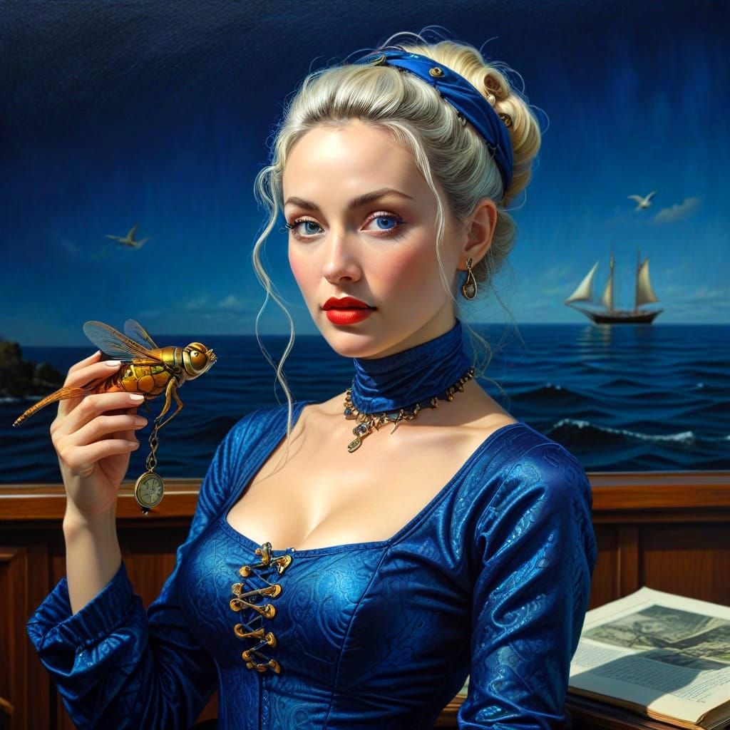 Surrealist Portrait of a Happy Lady in a Fantastical Scene