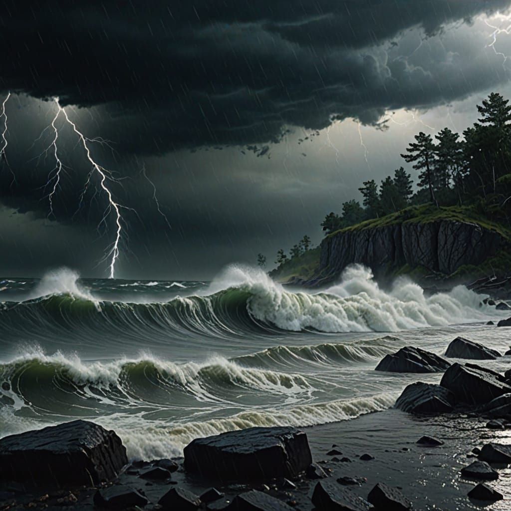 A great flood sweeps across all land, making its way up to the tallest mountain. Tearing down trees, flushing animals into its violent waves...