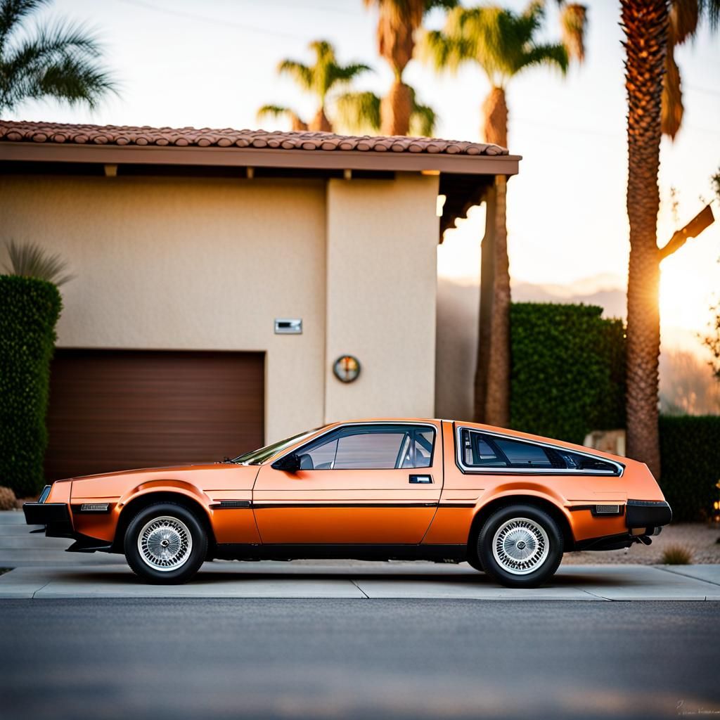 Light Metallic Orange color car, 1970's DeLorean Toyota Hond...