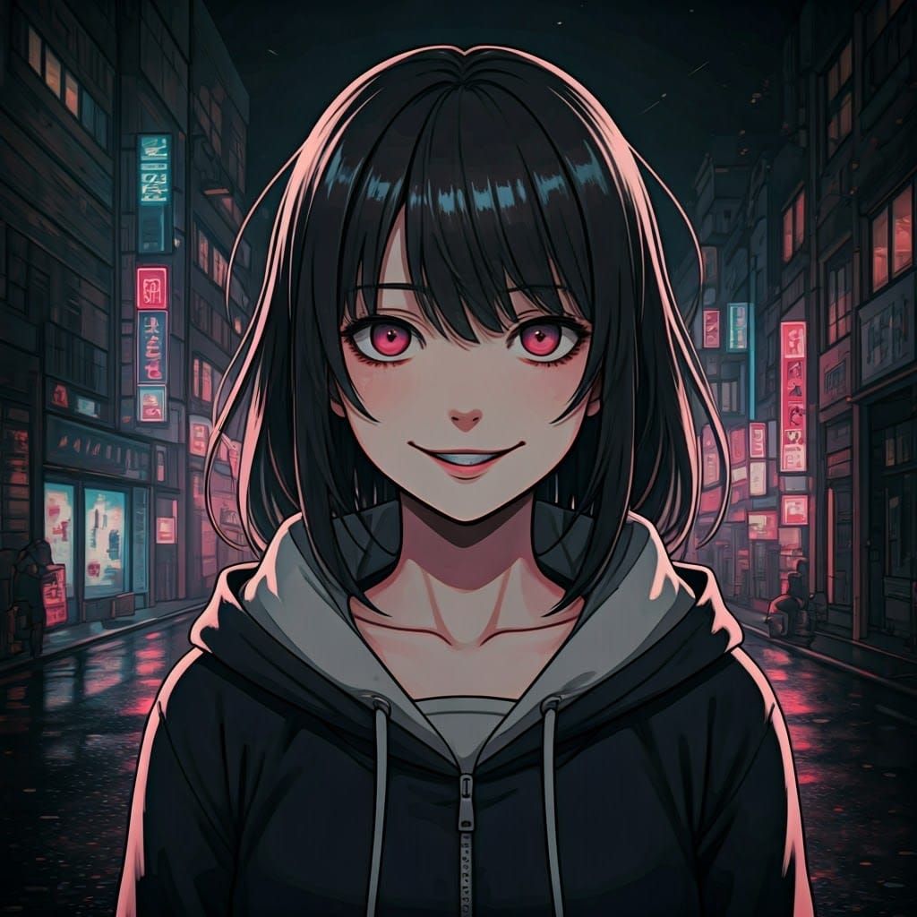 Girl in Tokyo Cityscape with Glitch Effect