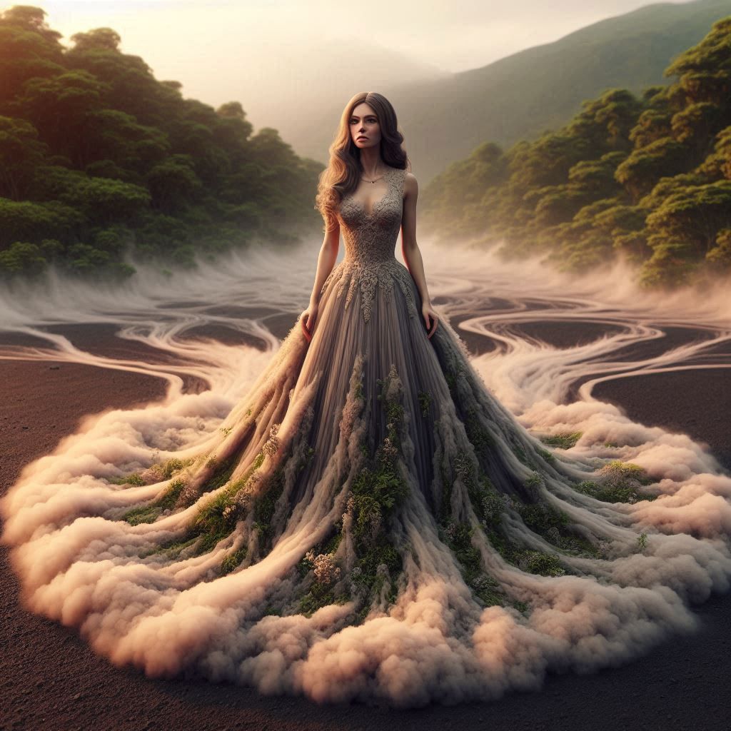 Woman wearing dress made from fog