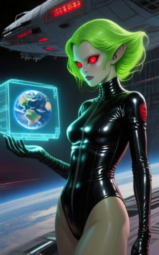 She had arrived on Earth from a spaceship, her hair was neon green, with fiery red eyes, a holographic computer emerged from her hand that s...