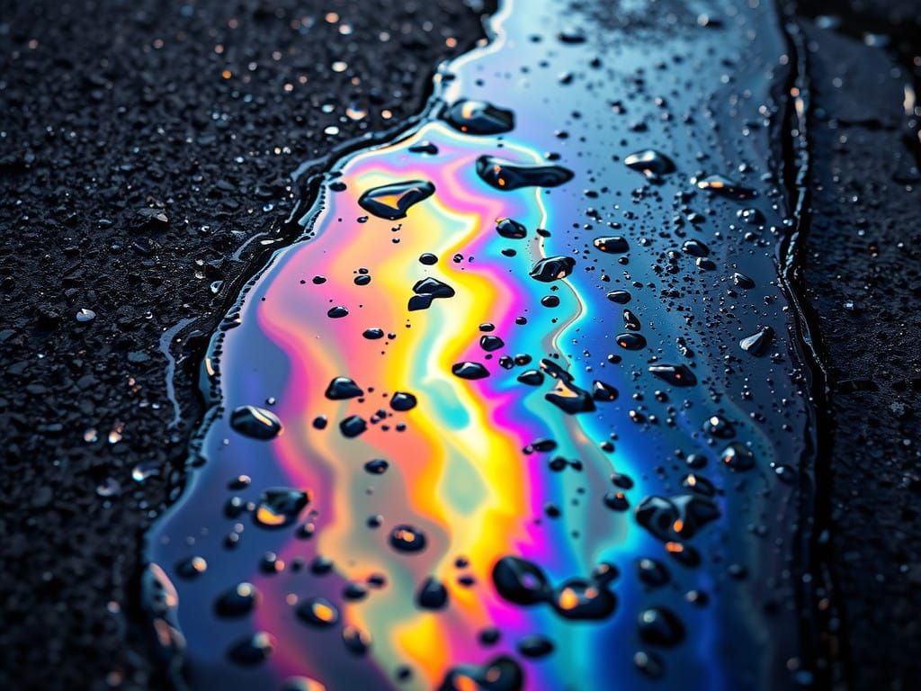 Oil Iridescence on the road after a rainy day  by @AdvanceBegginerAIGenerator