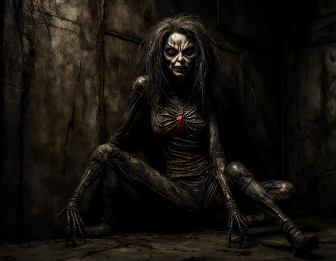 spider woman in a dark corner