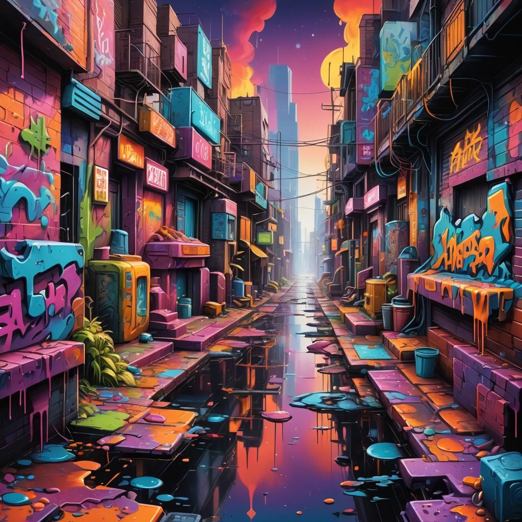 A fantasy landscape made with vivid colors reminiscent of a ...