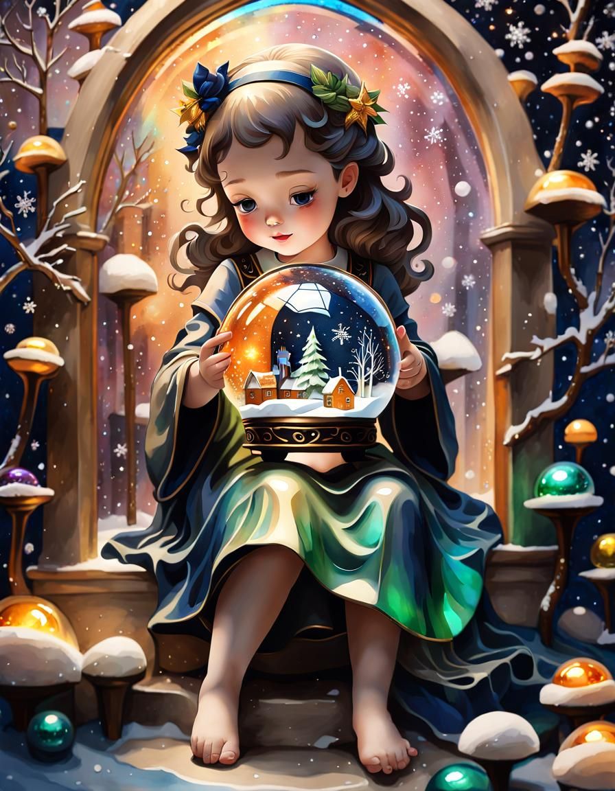Holographic Snow Globe Baby: Surreal Post-Impressionist Port...