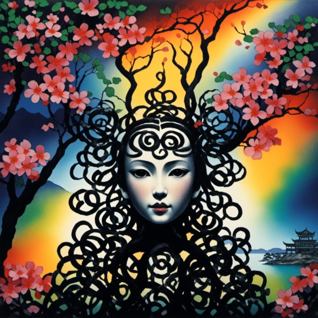 <lora:Bright Knotwork:1.0> A beautiful ancient sakura tree i...