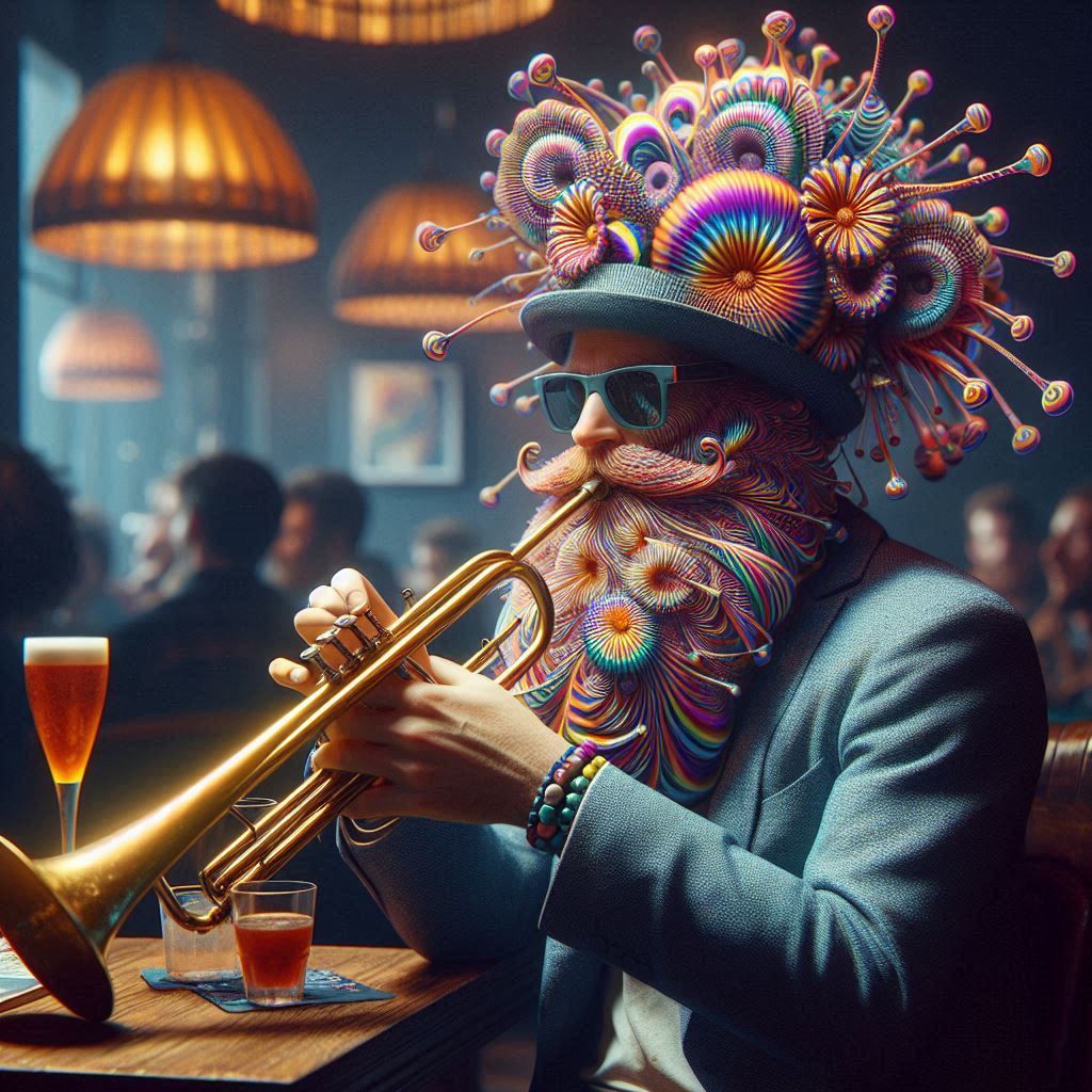 Psychedelic trumpeter hipster
