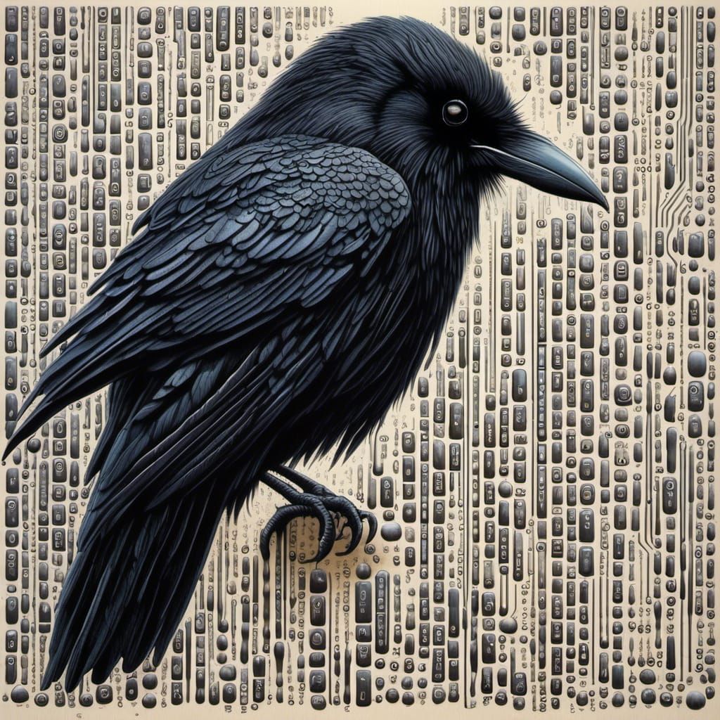 <lora:Binary Code:1.0> raven,  binary code, goth, hyperreal, intricately detailed 