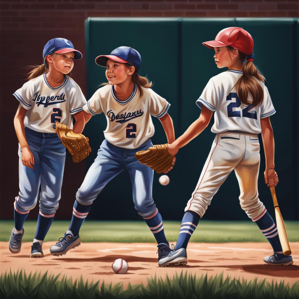 Girls playing baseball 
<hyperdetailed> <hyperrealistic>   by @Kitty