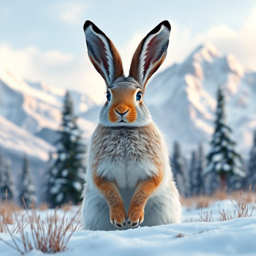 Snowshoe Hare Alert and Listening for Danger  by @Janet Brien