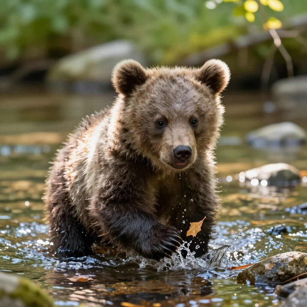 Baby Bear Playing in the Creek  by @DarkUnicornVet 