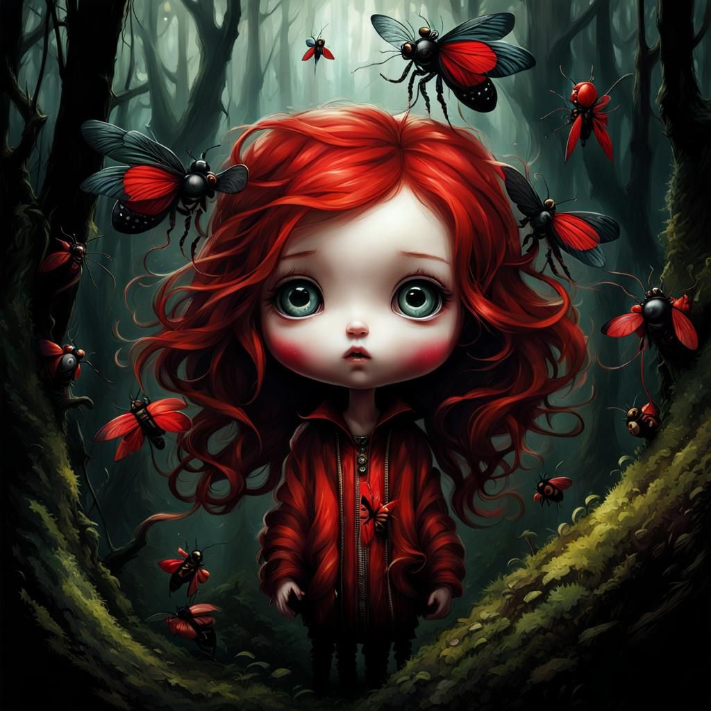 Bold colors stunning red-headed chibified chibi baby huge reflective ...