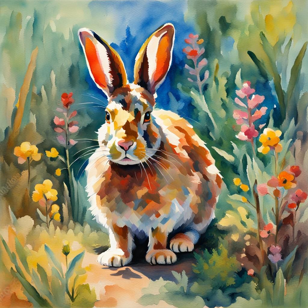 Rabbit in Gouache Style