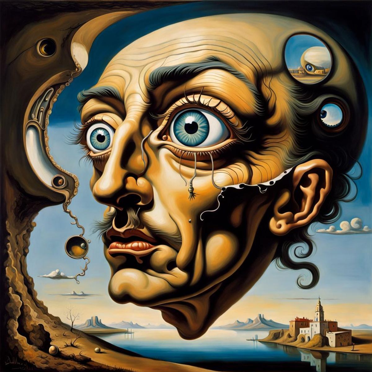 The Persistence of Memory painting by Salvador Dalí. Surreal painting ...