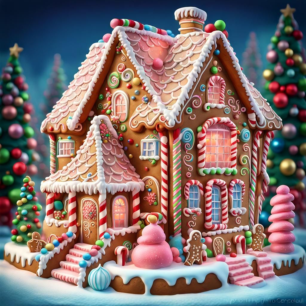 elaborate highly detailed Christmas gingerbread house. fantasy, Red ...