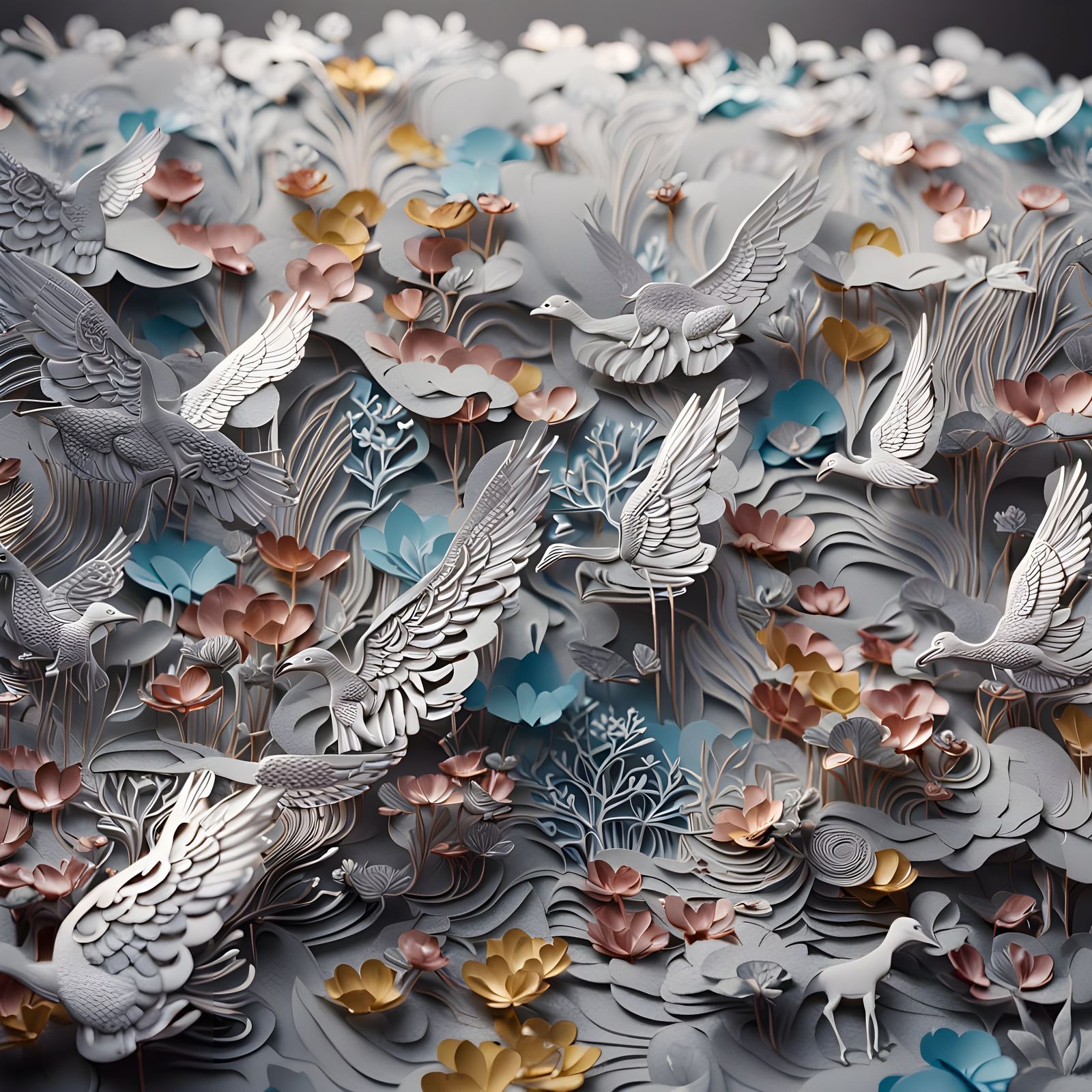 Hyperrealistic Metalic Relief Carving of Unique Scene