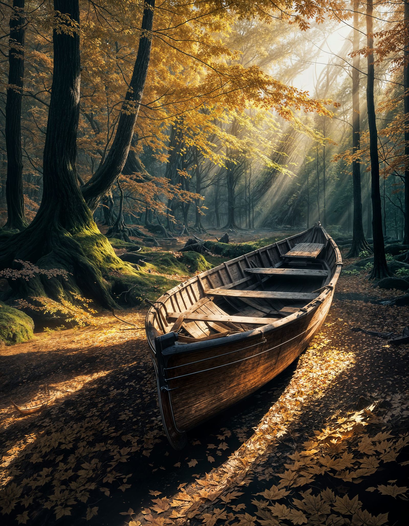 Detailed Autumn Landscape with Boat, Concept Art