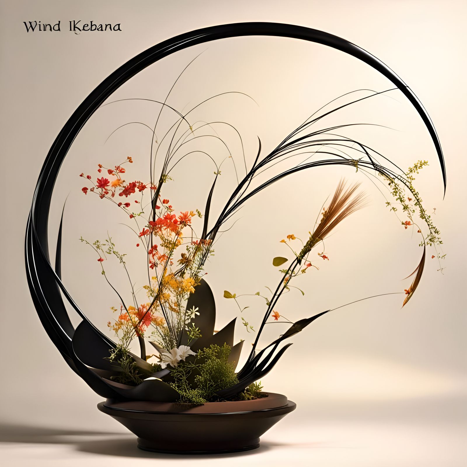 "Wind" Ikebana With Fused Glass Vase