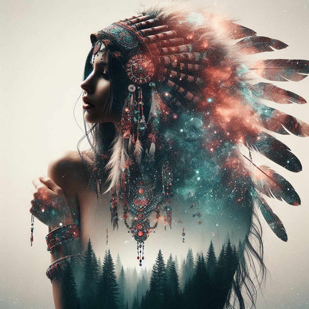 double exposure beautiful fantasy DALL-E 3 portrait landscape..