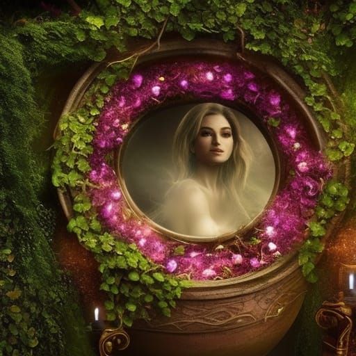 Witches cauldron magical sparkles roses ivy