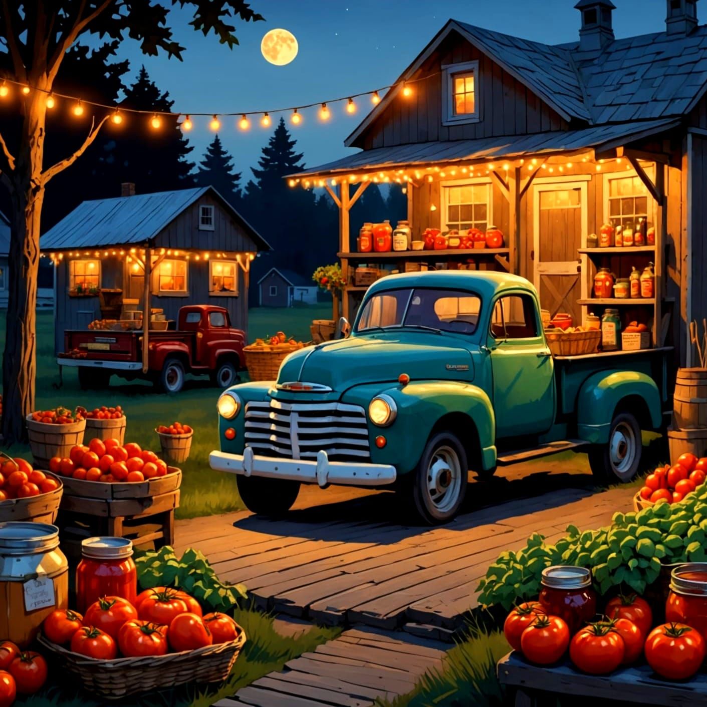 A quaint farmstead at dusk