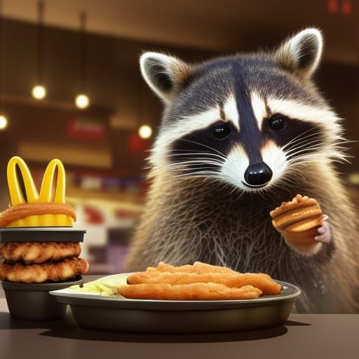 Raccoon in a fast food restaurant  by @Sebastian