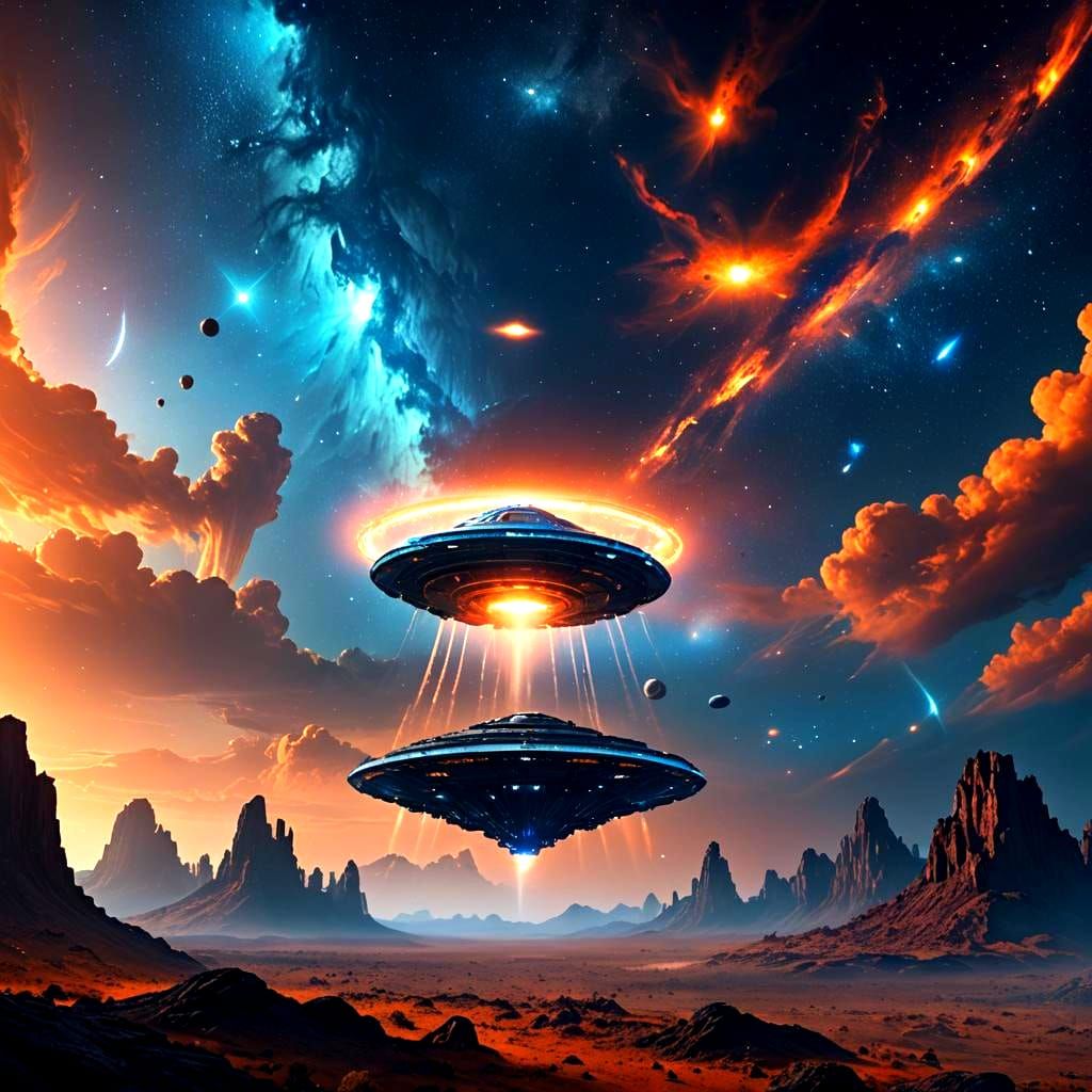 UFO in Space: Detailed Matte Painting