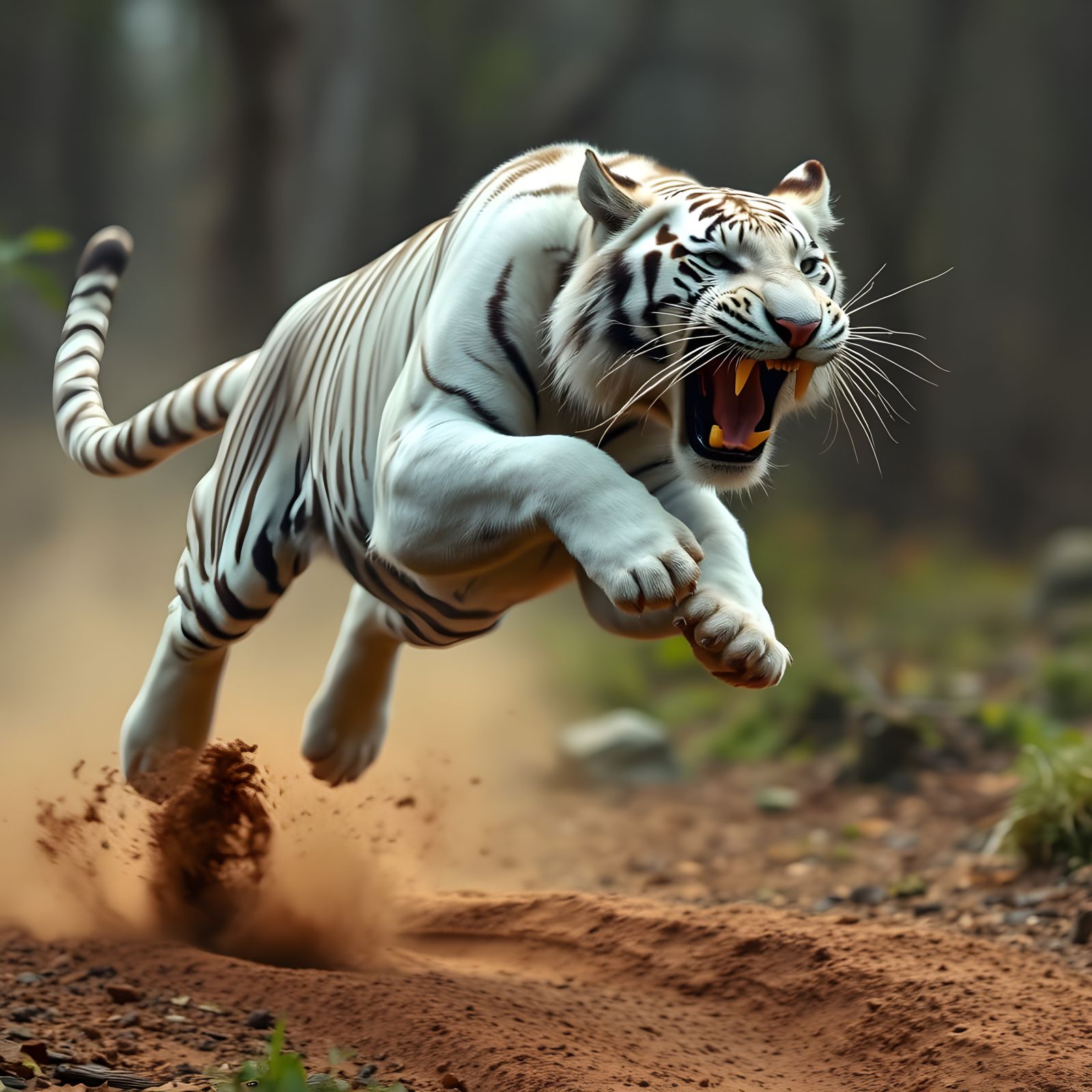 Aggressive White Tiger in Hyper Realistic Close-Up