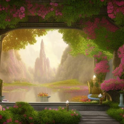 Rose garden set for tea