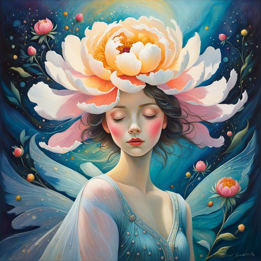 Ethereal Peony Fairy in Oil Painting Style